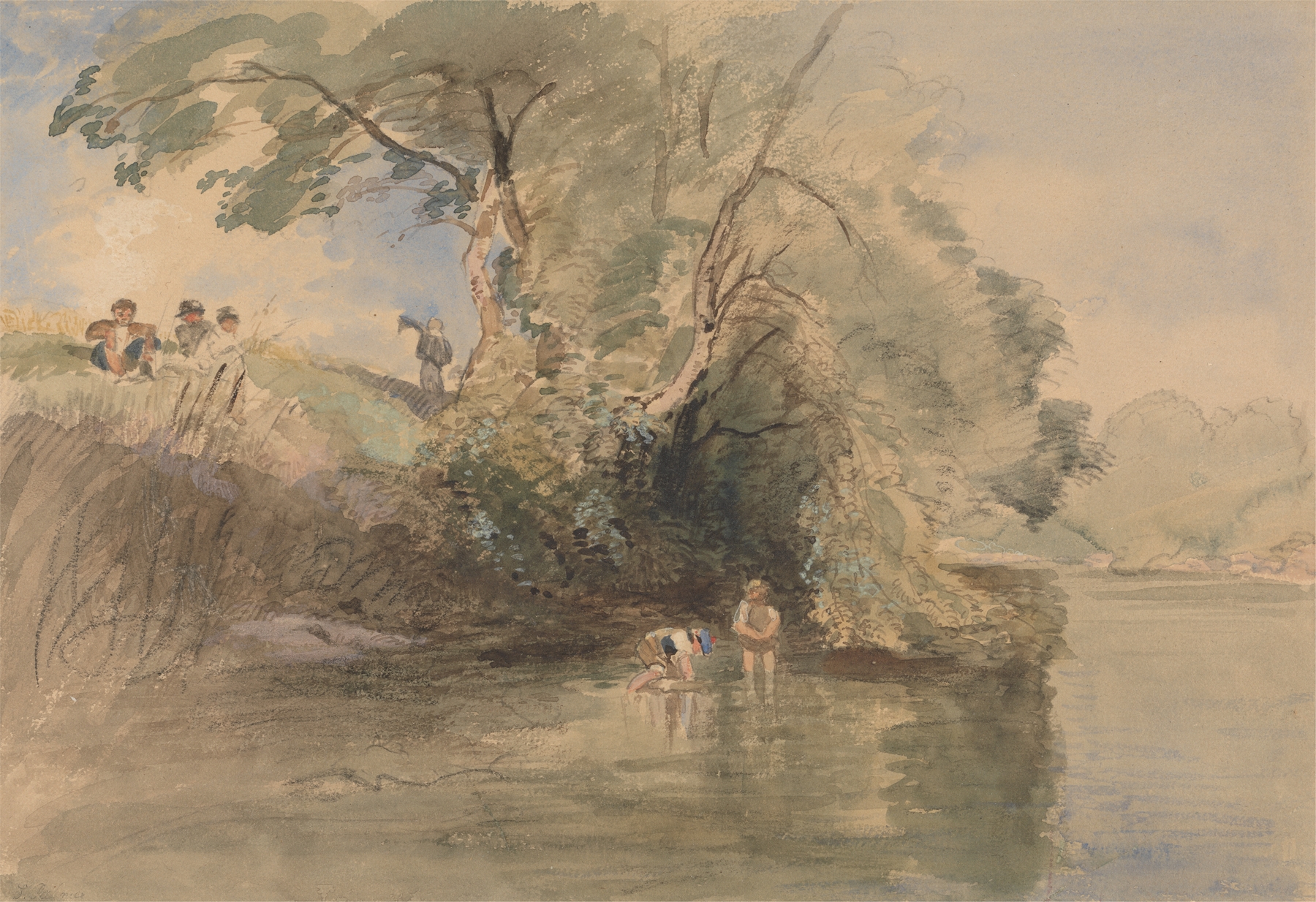 Paddling by William Collins, depicting a family on a lake, oil painting