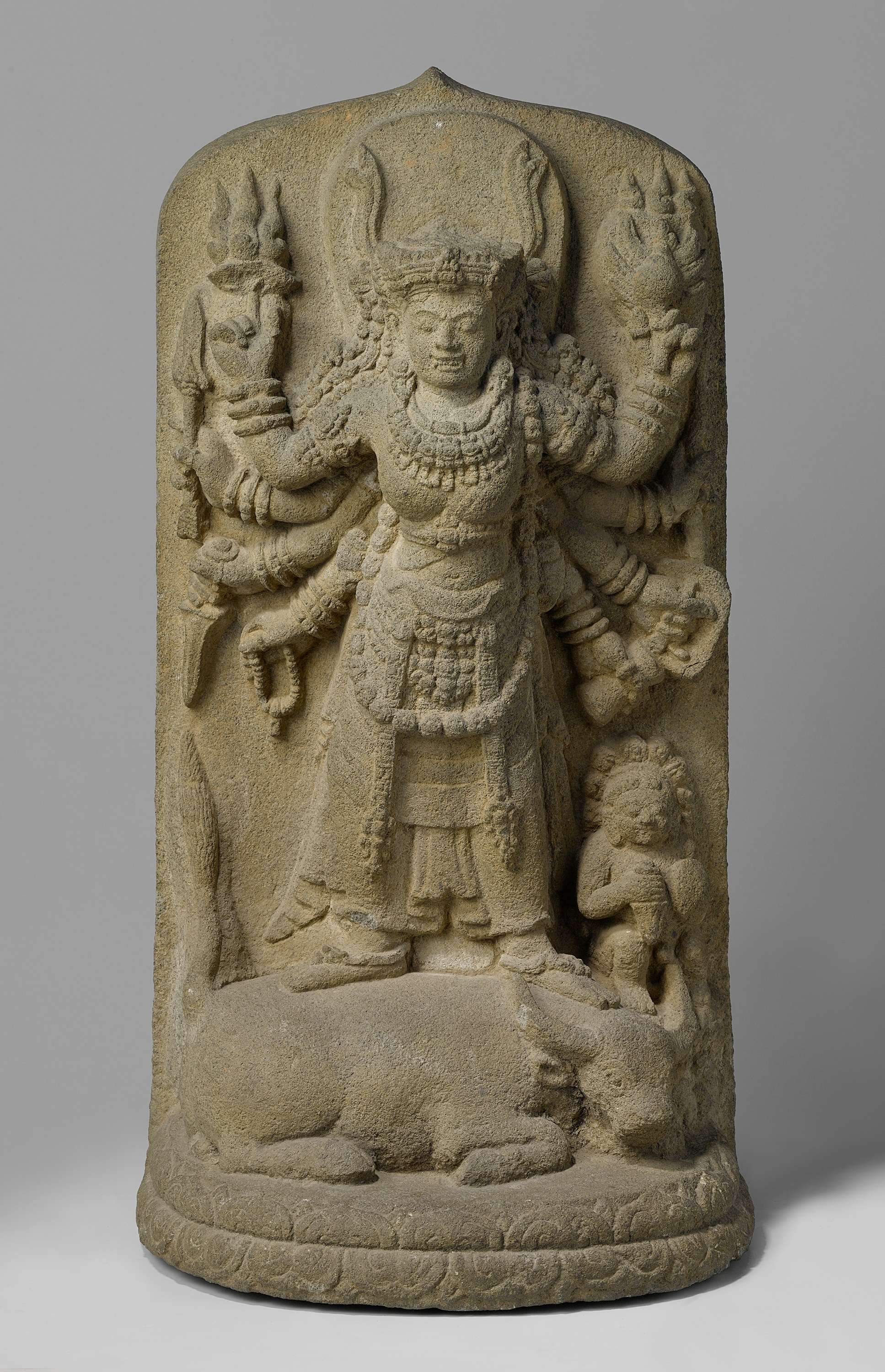 Durga Killing the Buffalo Demon, stone sculpture by unknown artist