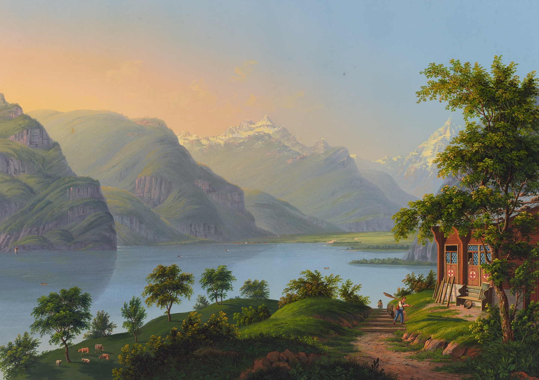 Landscape with Lake Lucerne, oil on canvas by Johann Heinrich Bleuler the Younger
