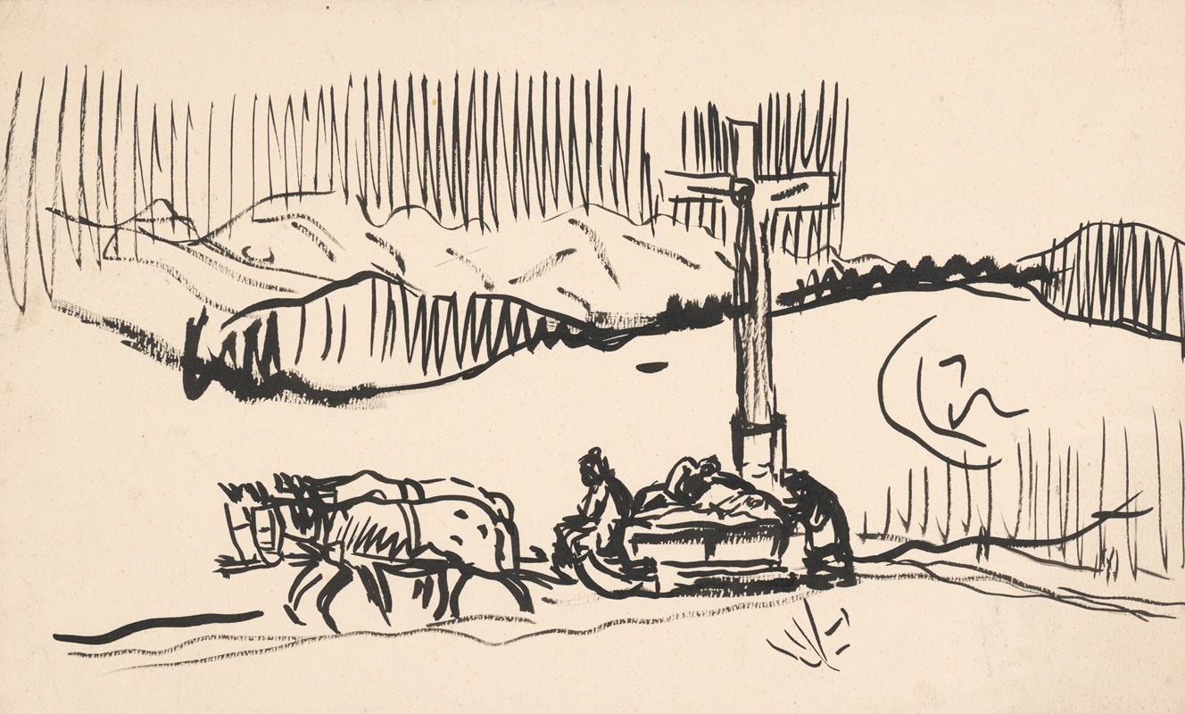 A genre scene depicting a sleigh ride in a winter landscape.