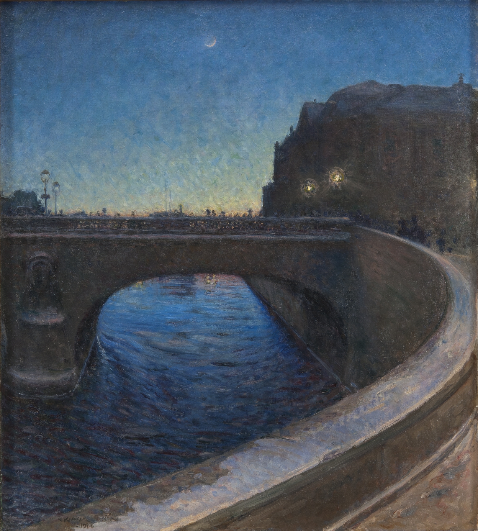 March Evening by Nils Kreuger, oil on canvas depicting a tranquil landscape with soft light.