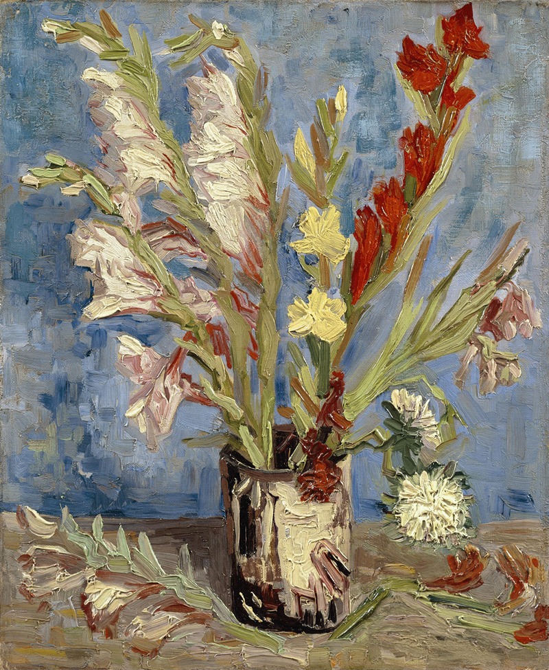 Vincent van Gogh's vibrant still life featuring gladioli and China asters.