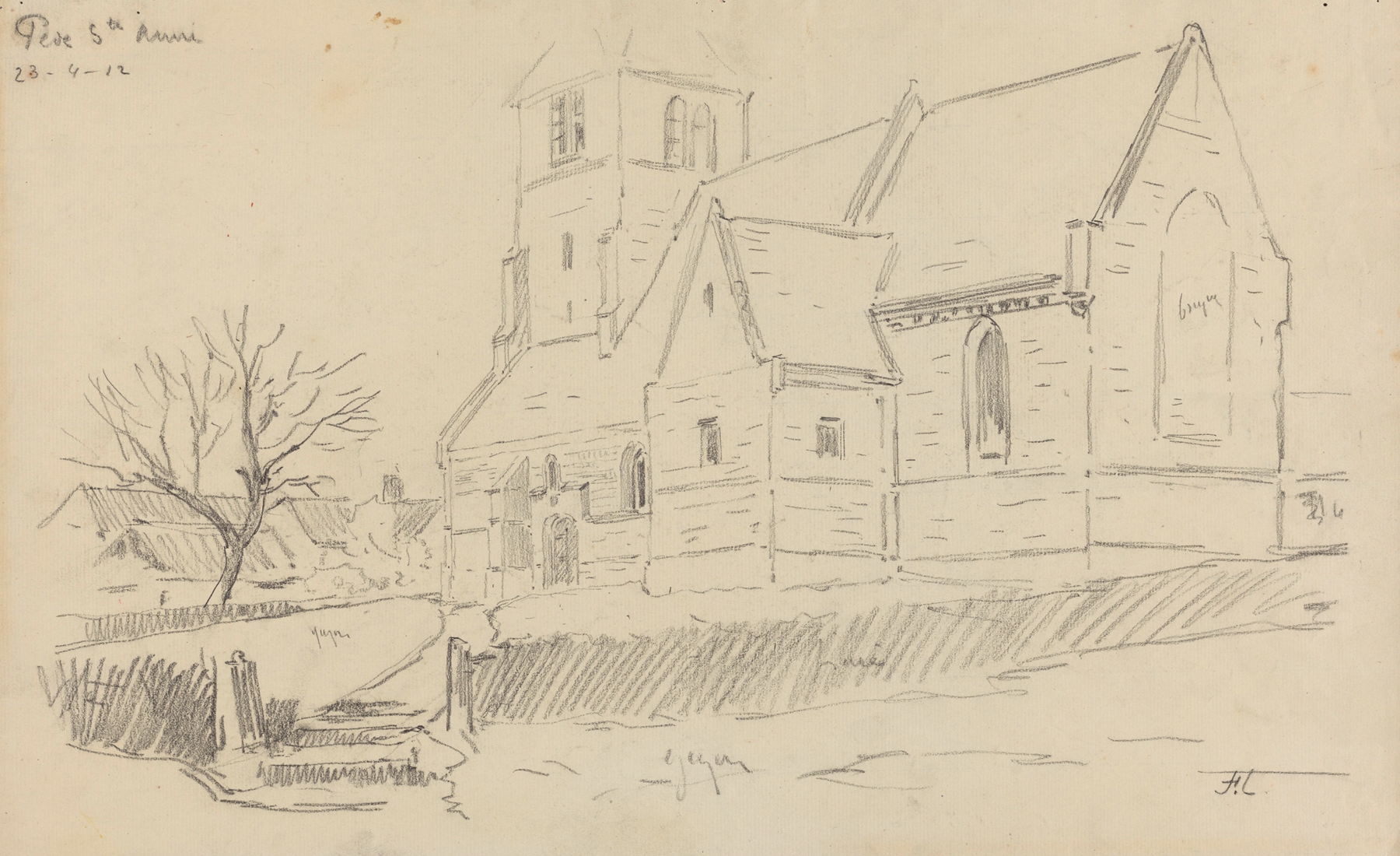 Pede-Sainte-Anne (église du village) by Jean-François Taelemans, Impressionism, depicting a church in a tranquil landscape.