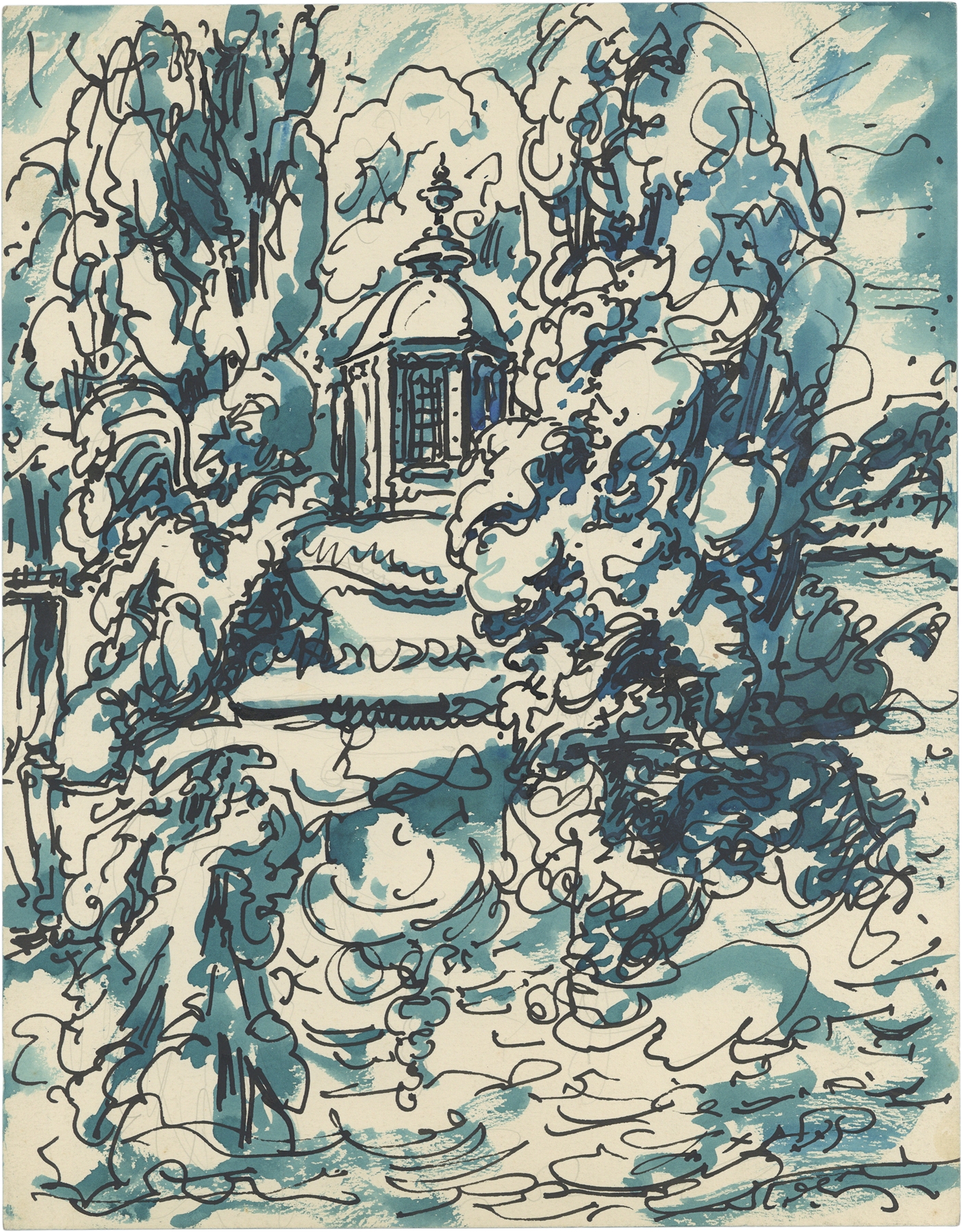 Italiaanse kerk en bomen, by Alfred Ost, public domain