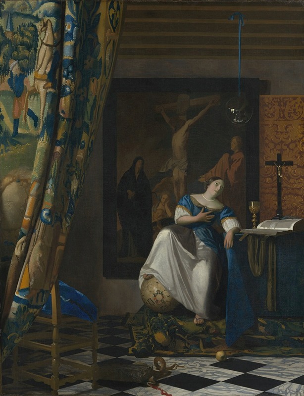 This painting depicts the Catholic Faith through symbolic imagery.