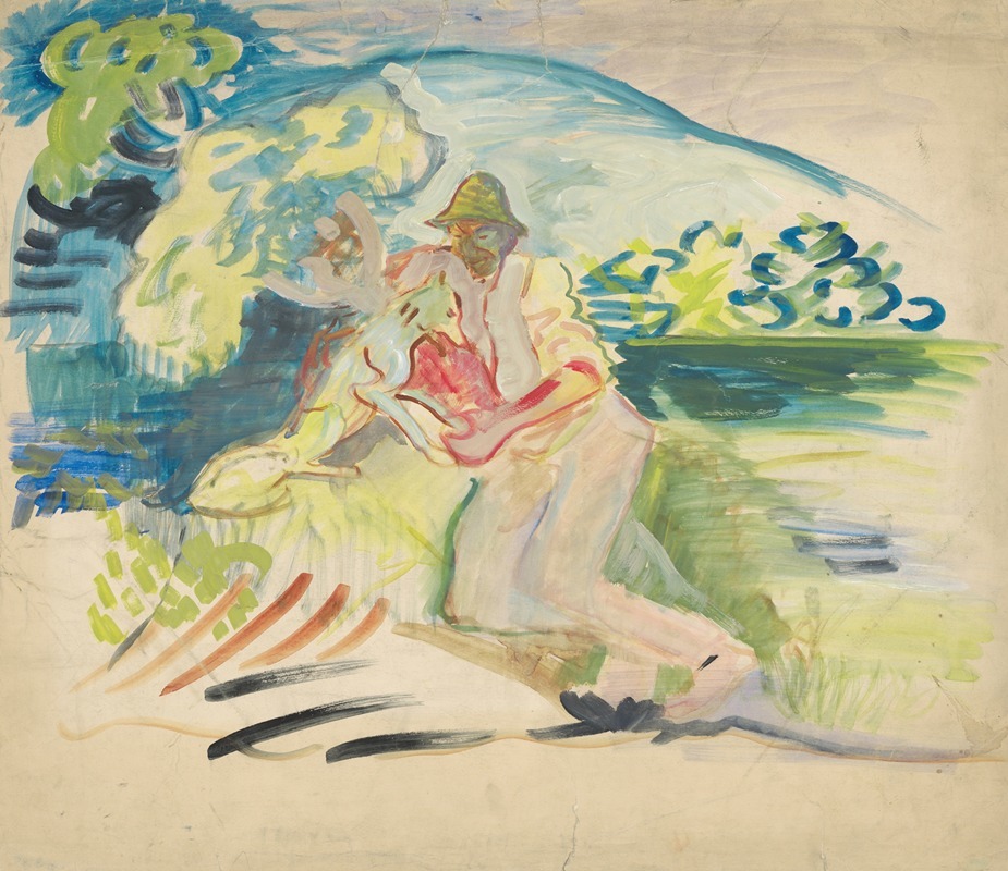 A man and his dog are depicted in a realistic style, showcasing the bond between humans and animals.