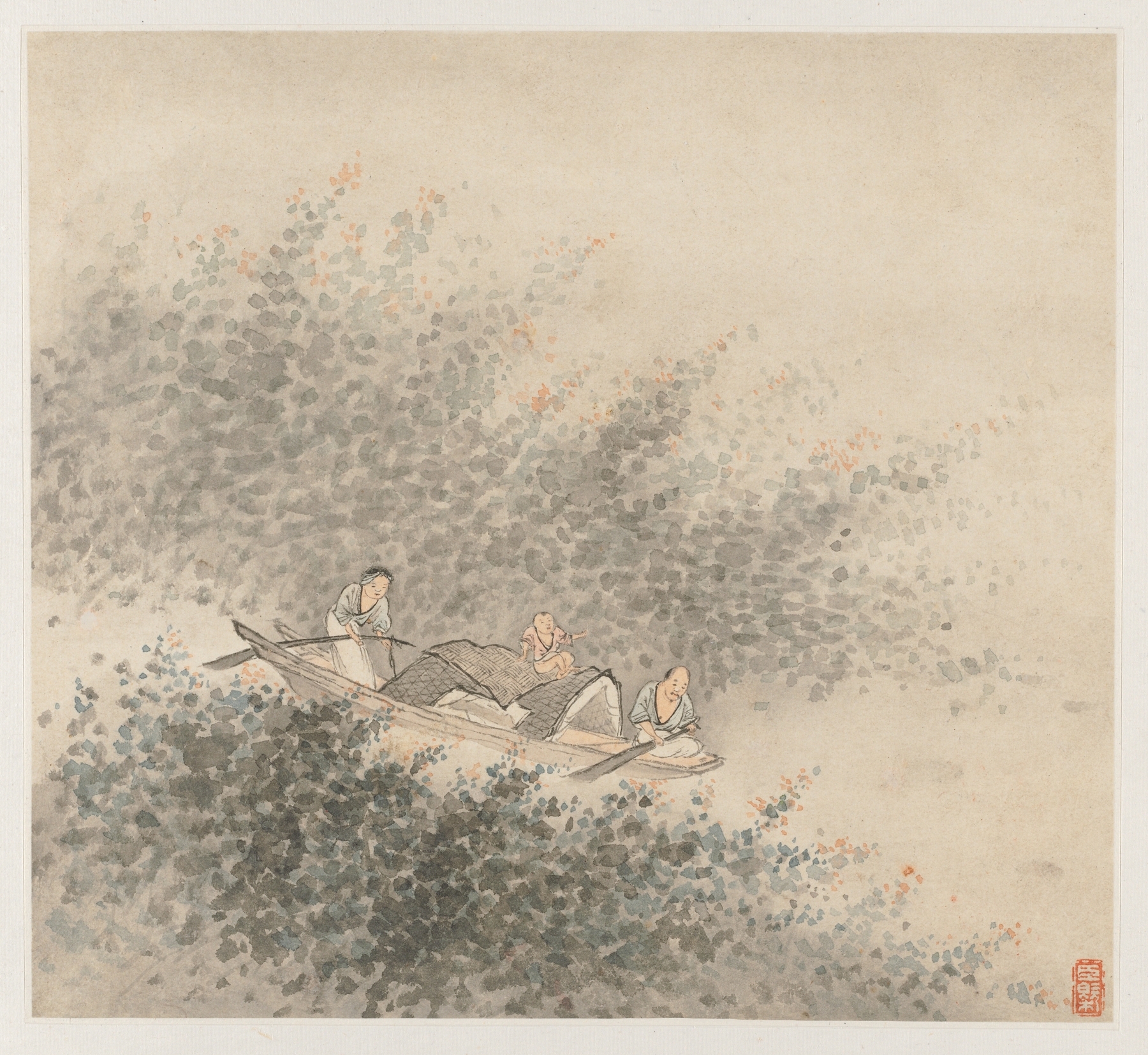Landscape with a stream and valleys, ink wash by Wang Gai