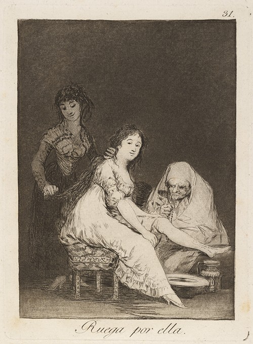 Francisco de Goya's painting 'Ruega por ella' features a woman in prayer.