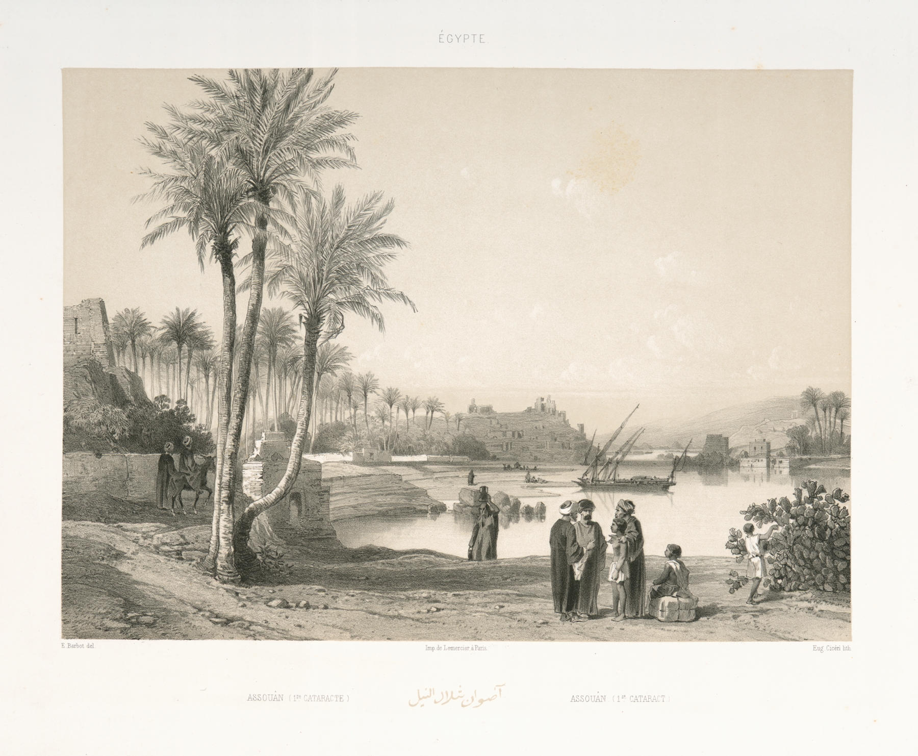 Assouân (1st Cataract) oil painting by Prosper Barbot depicting the Nile and rocky landscape