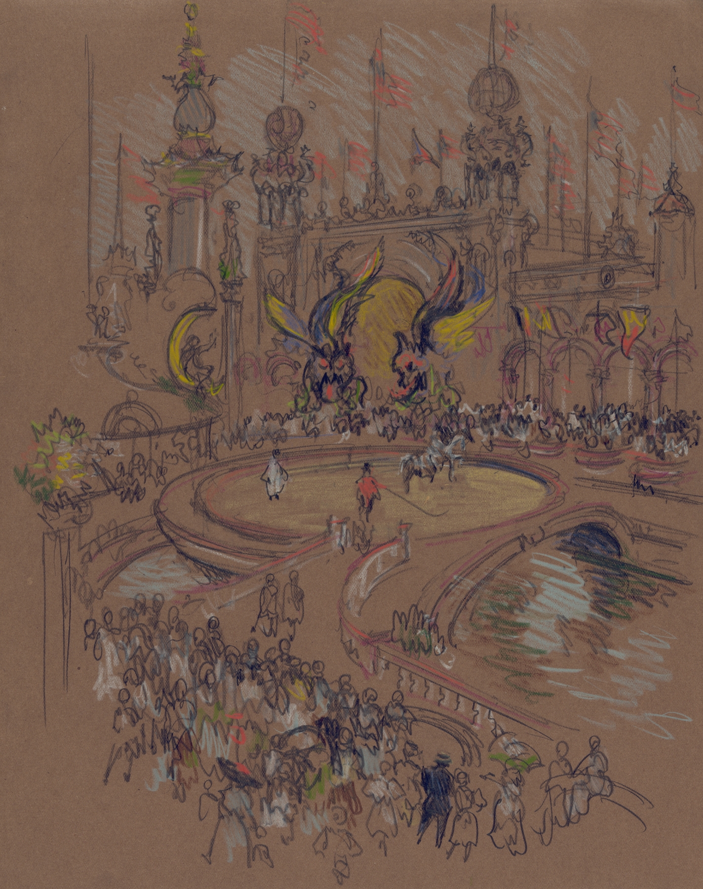 Coney Island by Joseph Pennell, depicting a lively beach scene with figures enjoying the shoreline.