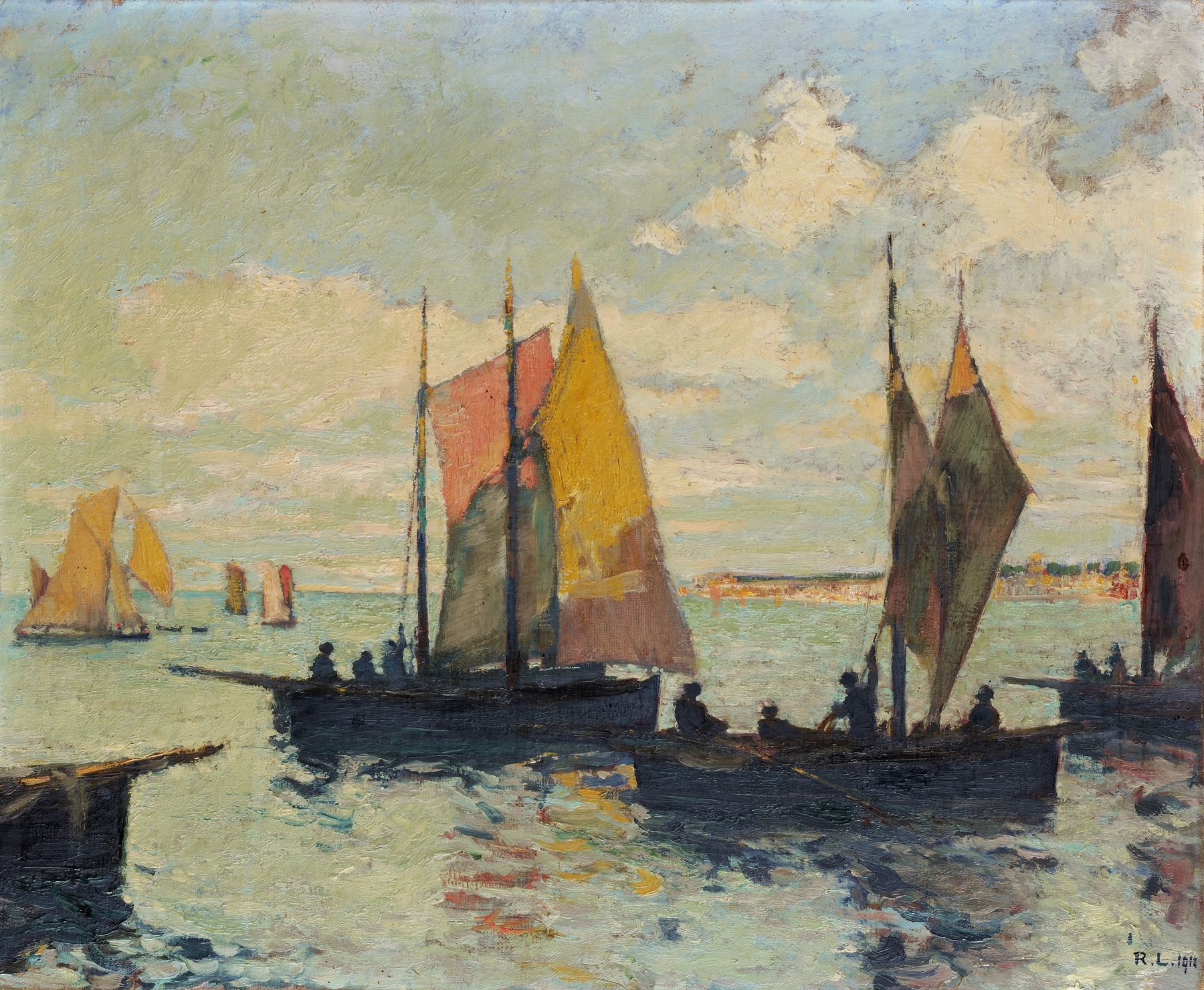 Marine by Rudolf Löw, expressionism, ocean scene with deep azure background