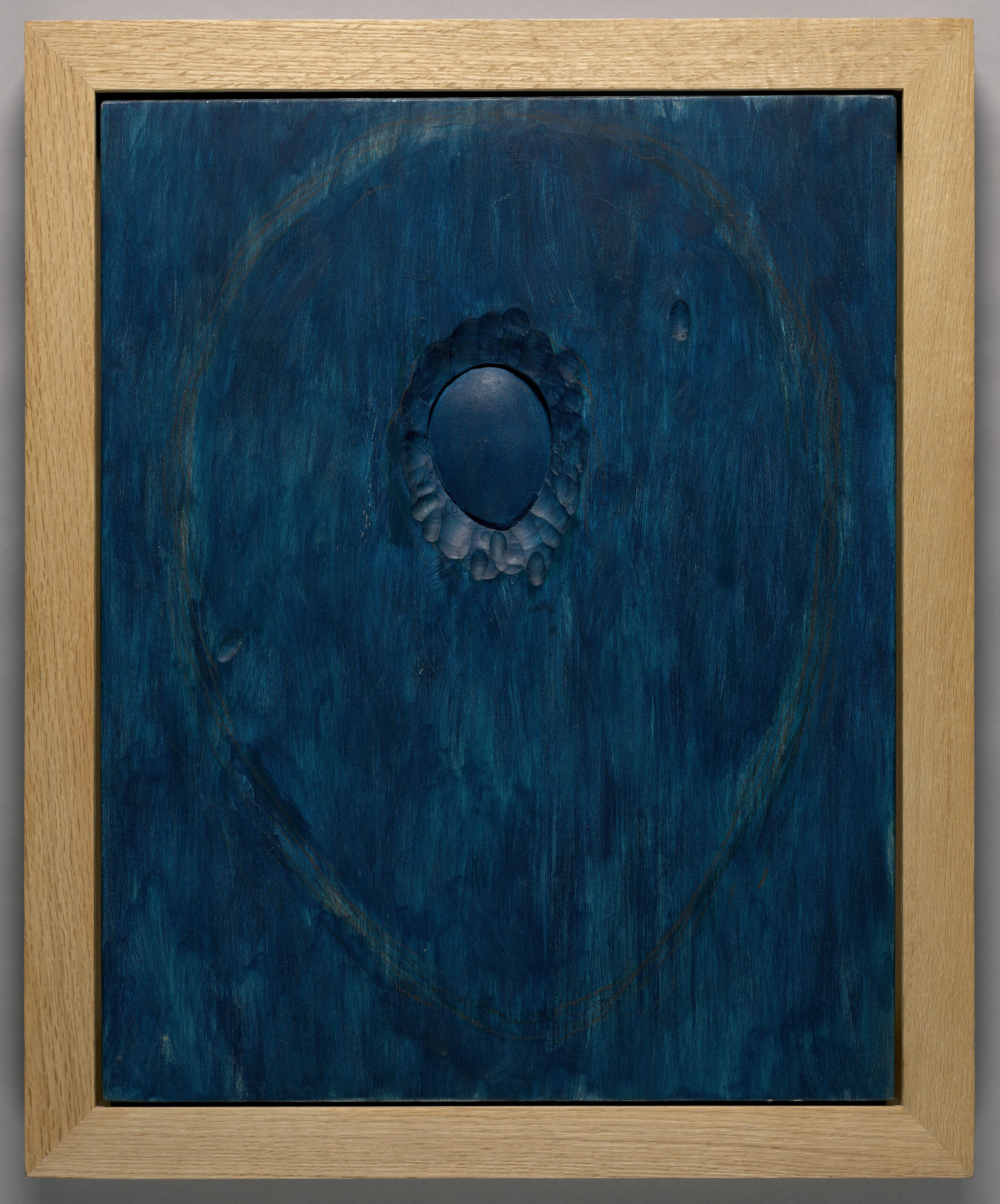 Wood sculpture by Christopher Wilmarth depicting a somber winter landscape.