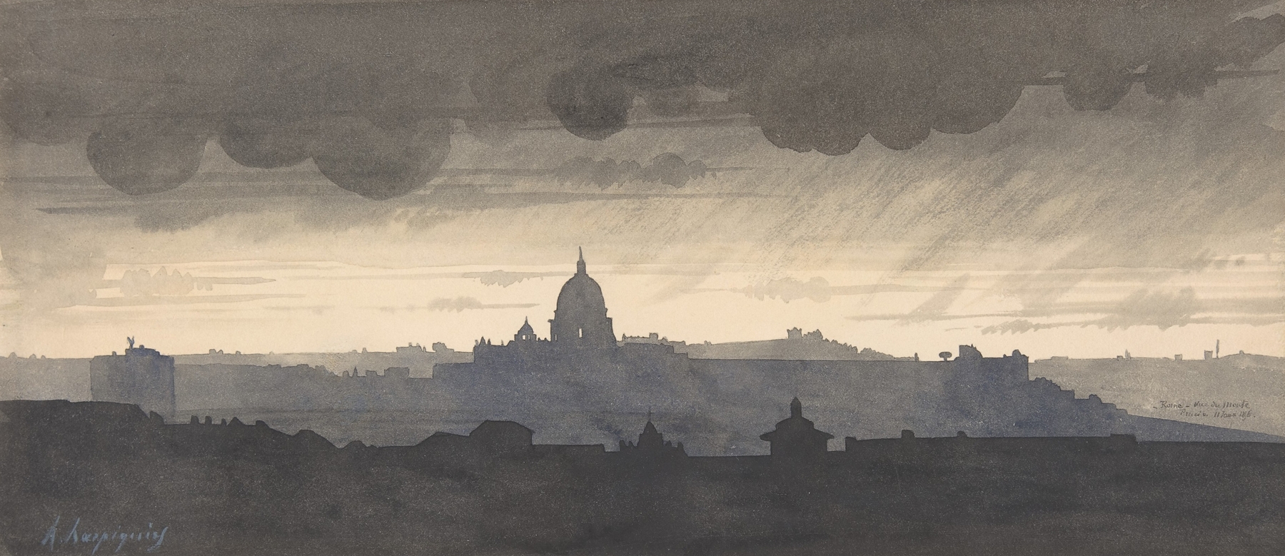 Saint Peter’s Seen From the Pincio, Rome, by Henri-Joseph Harpignies, public domain