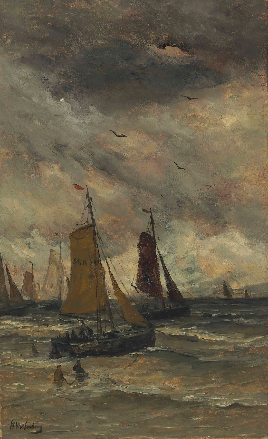 Bomschuiten At Sea, by Hendrik Willem Mesdag, public domain