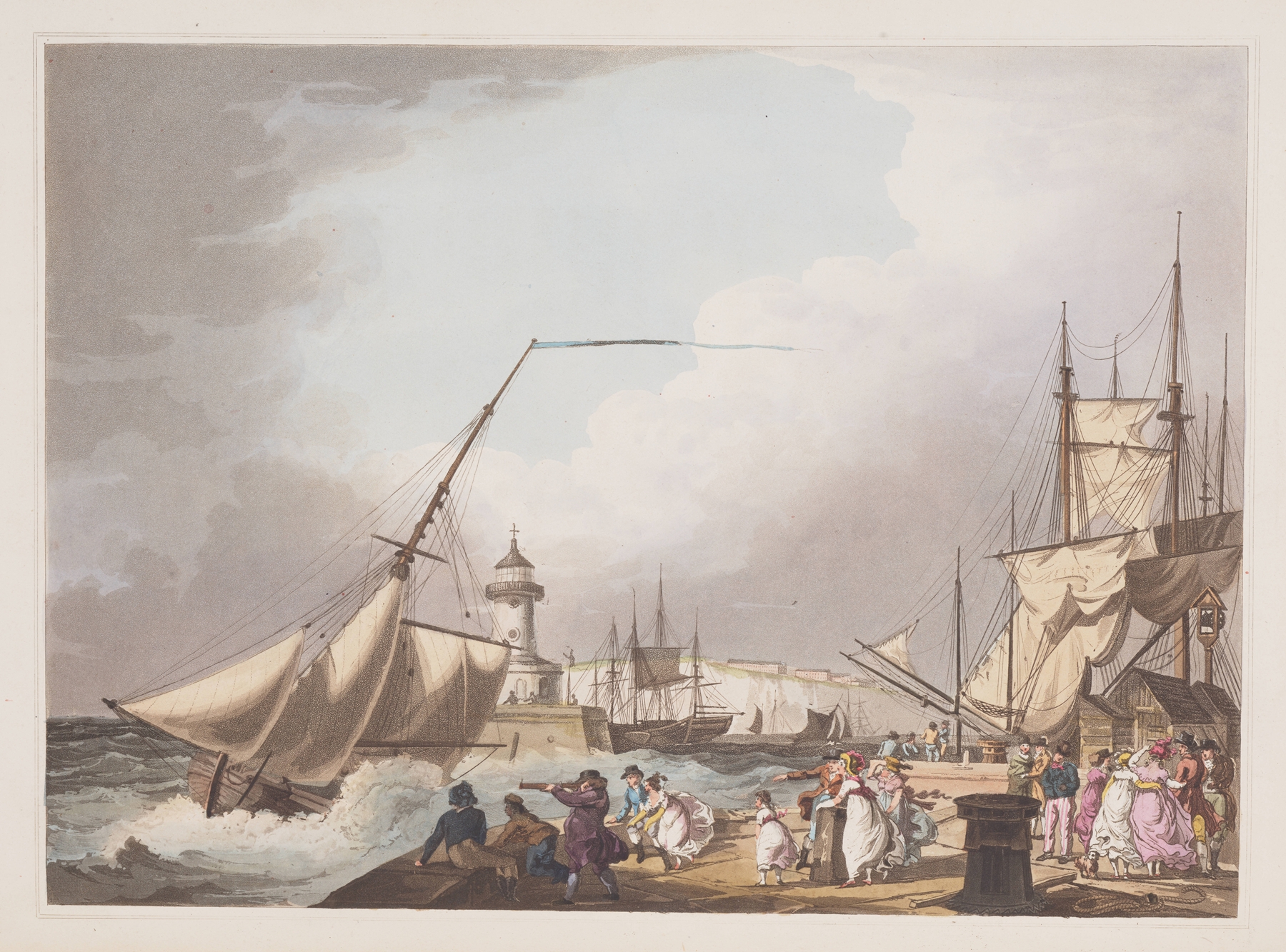 Ramsgate by Philip James de Loutherbourg, oil on canvas depicting a tranquil sea with boats.