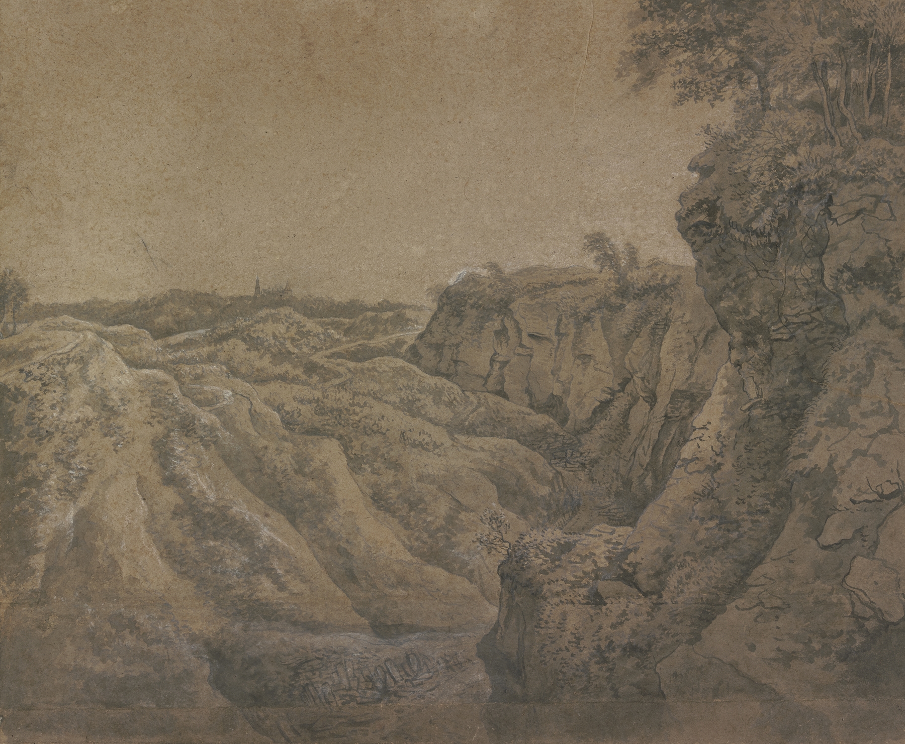 Landscape with a view of Bentheim Castle, oil on canvas by Antonie Waterloo