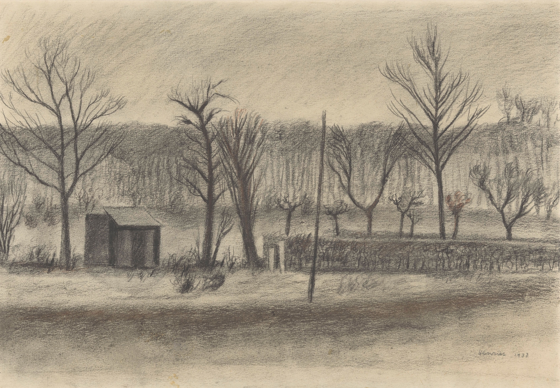 Landschap met bomen en een schuurtje, by Henk Henriët, public domain