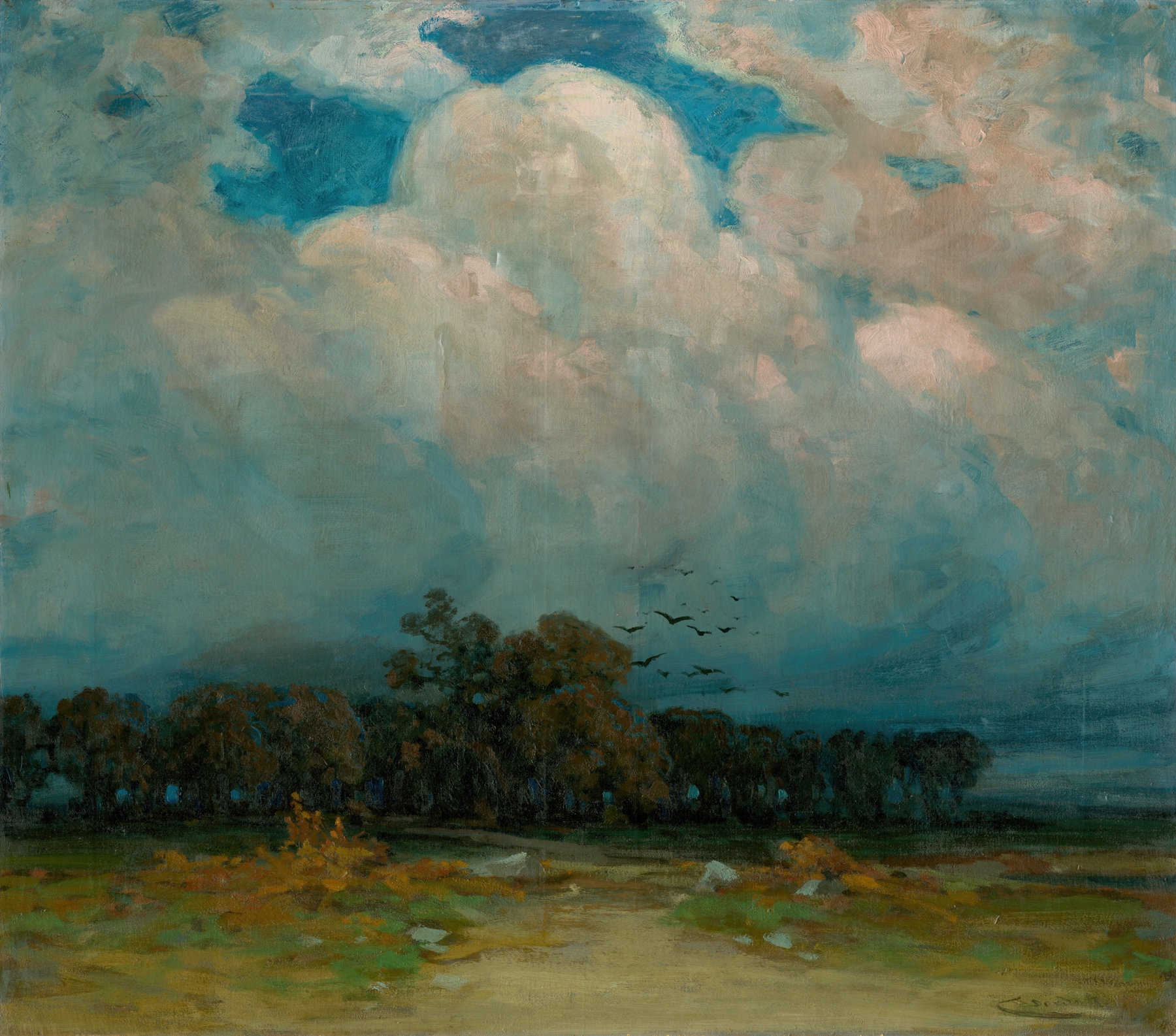 Pine tree in a landscape, oil painting by Ľudovít Čordák