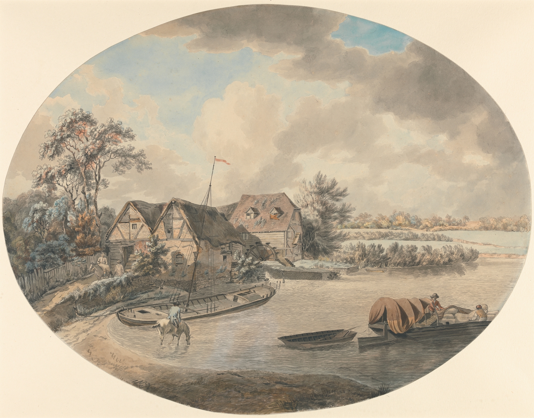 Watercolour by Samuel Hieronymus Grimm depicting a mill on the river Avon