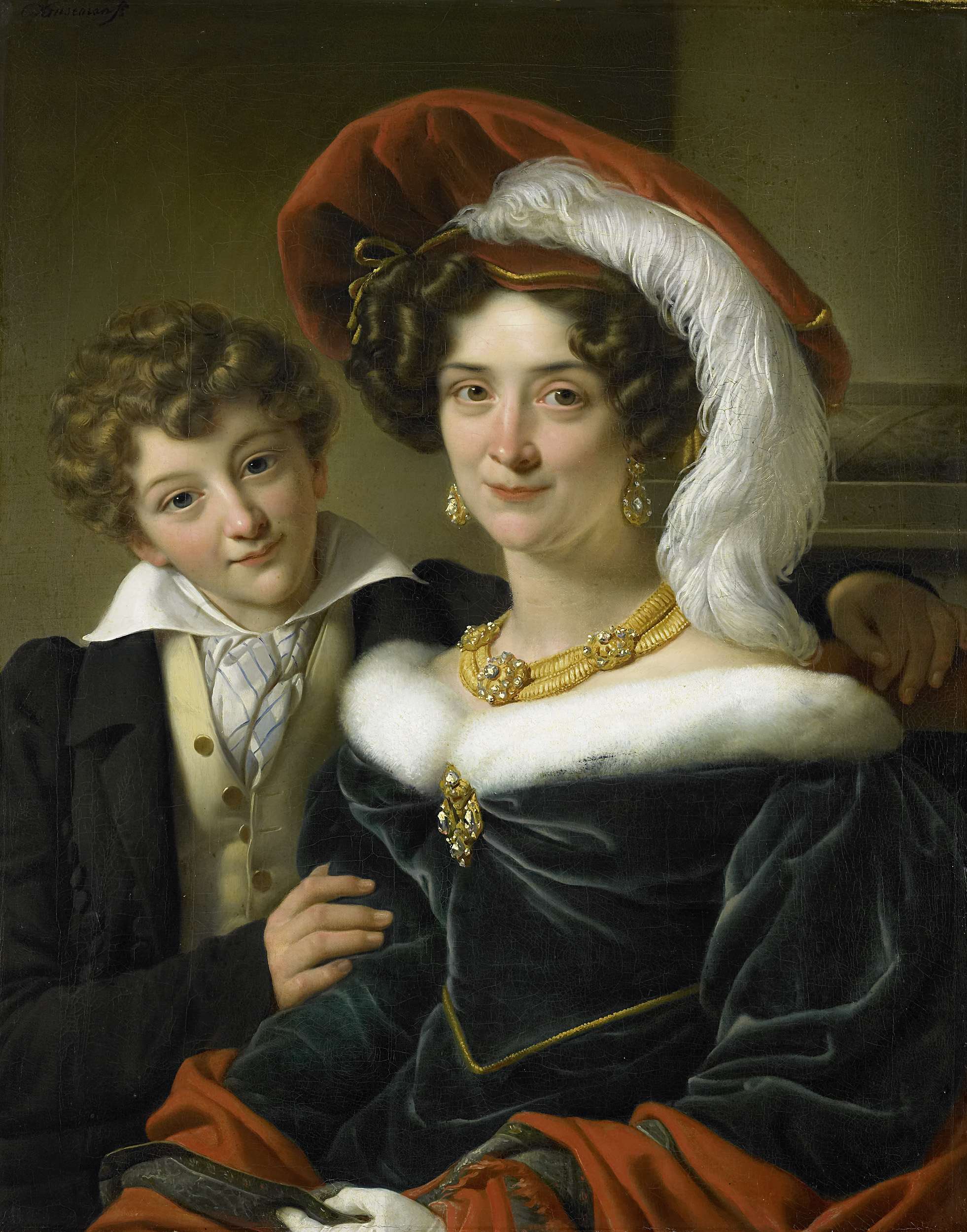 Portrait of Rudolphina Wilhelmina Elizabeth de Sturler and her son Richard, oil painting by Cornelis Kruseman