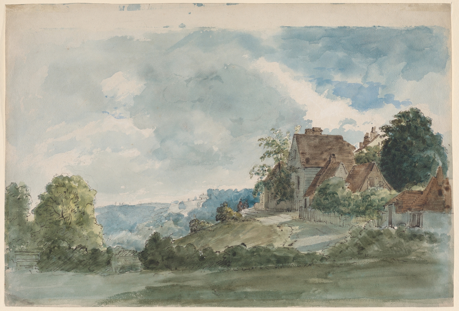 Cottages in an extensive landscape, oil painting by William Henry Hunt