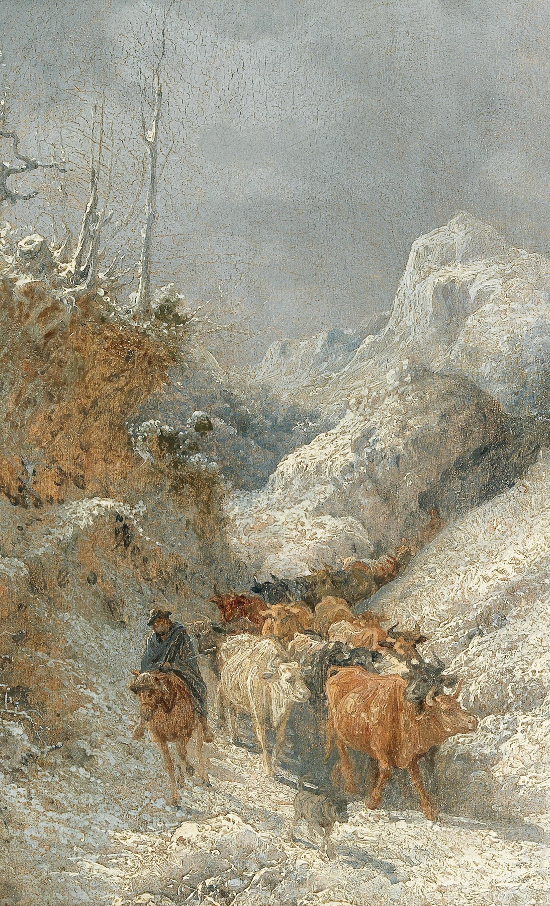 Figurative scene of a shepherd with cattle by Girolamo Gianni, oil painting