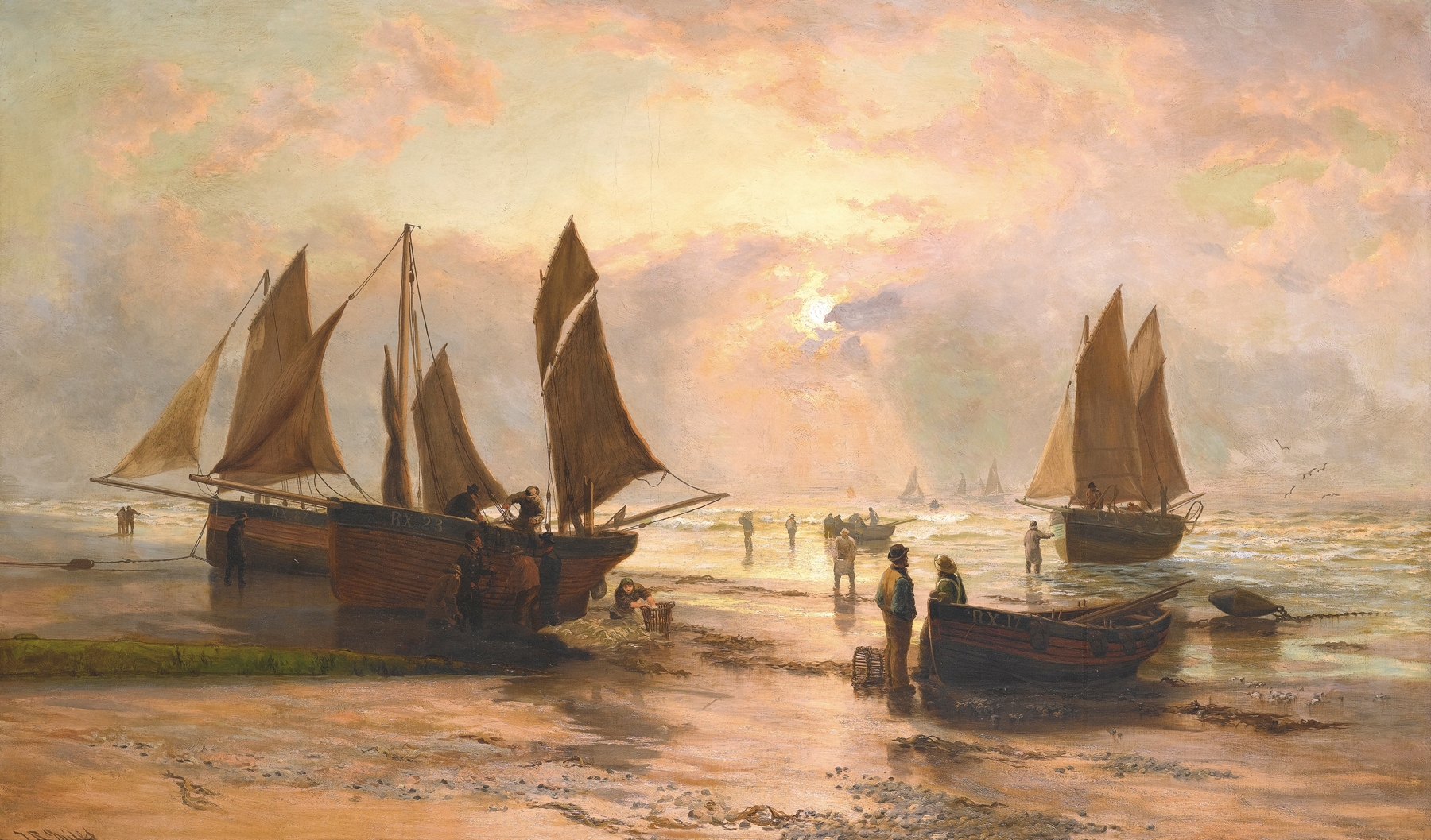 Marine scene with waves at Hastings Beach by Thomas Rose Miles, oil painting