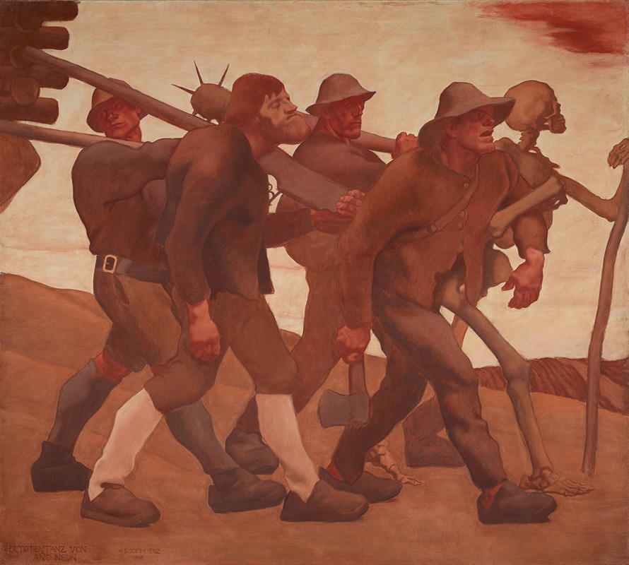 A historical painting depicting a dance of death theme.