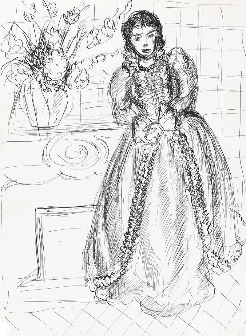 Henri Matisse's painting 'Femme en robe longue (Lydia)' features a woman in a long dress, showcasing vibrant colors.
