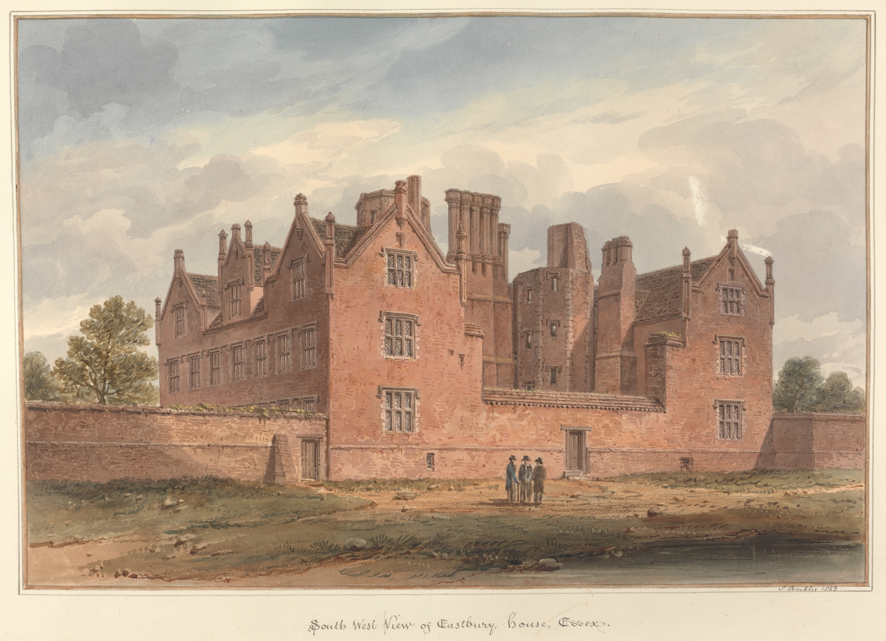 South West View of Eastbury House, Essex by John Buckler, oil painting depicting Georgian architecture.