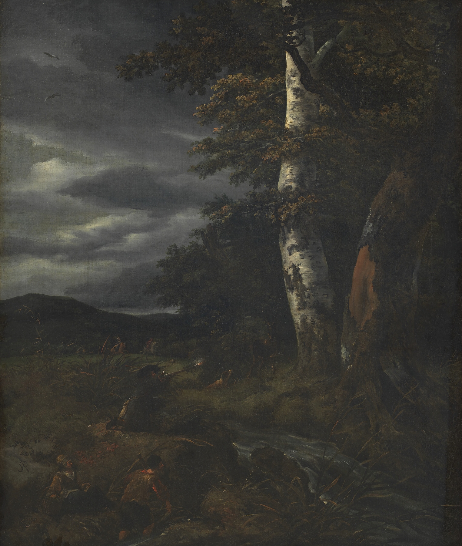 Landscape with a Hunting Scene, oil on canvas by Jacob van Ruisdael