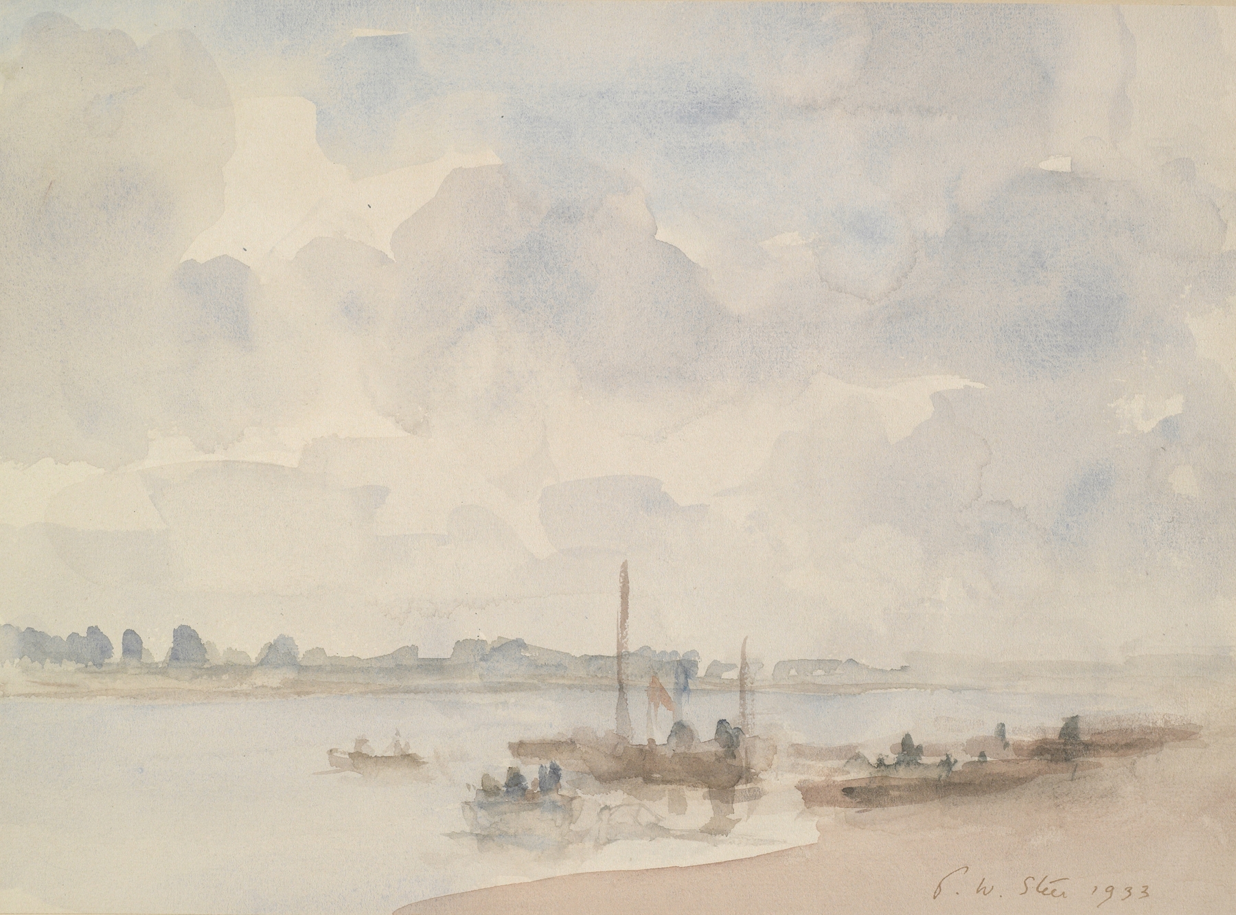 Boating at Maldon, Essex by Philip Wilson Steer, oil on canvas depicting boats on a river
