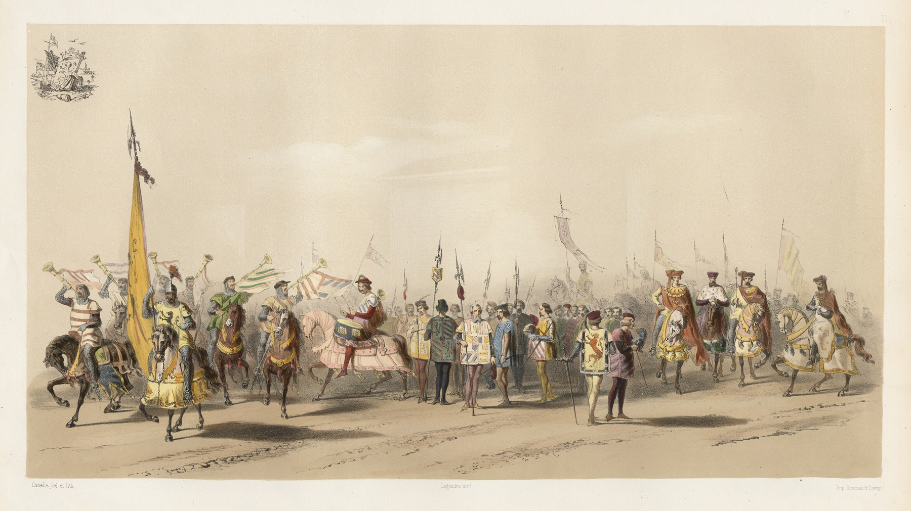 Historical oil painting by Jules Helbig depicting a grand procession in Bruges.