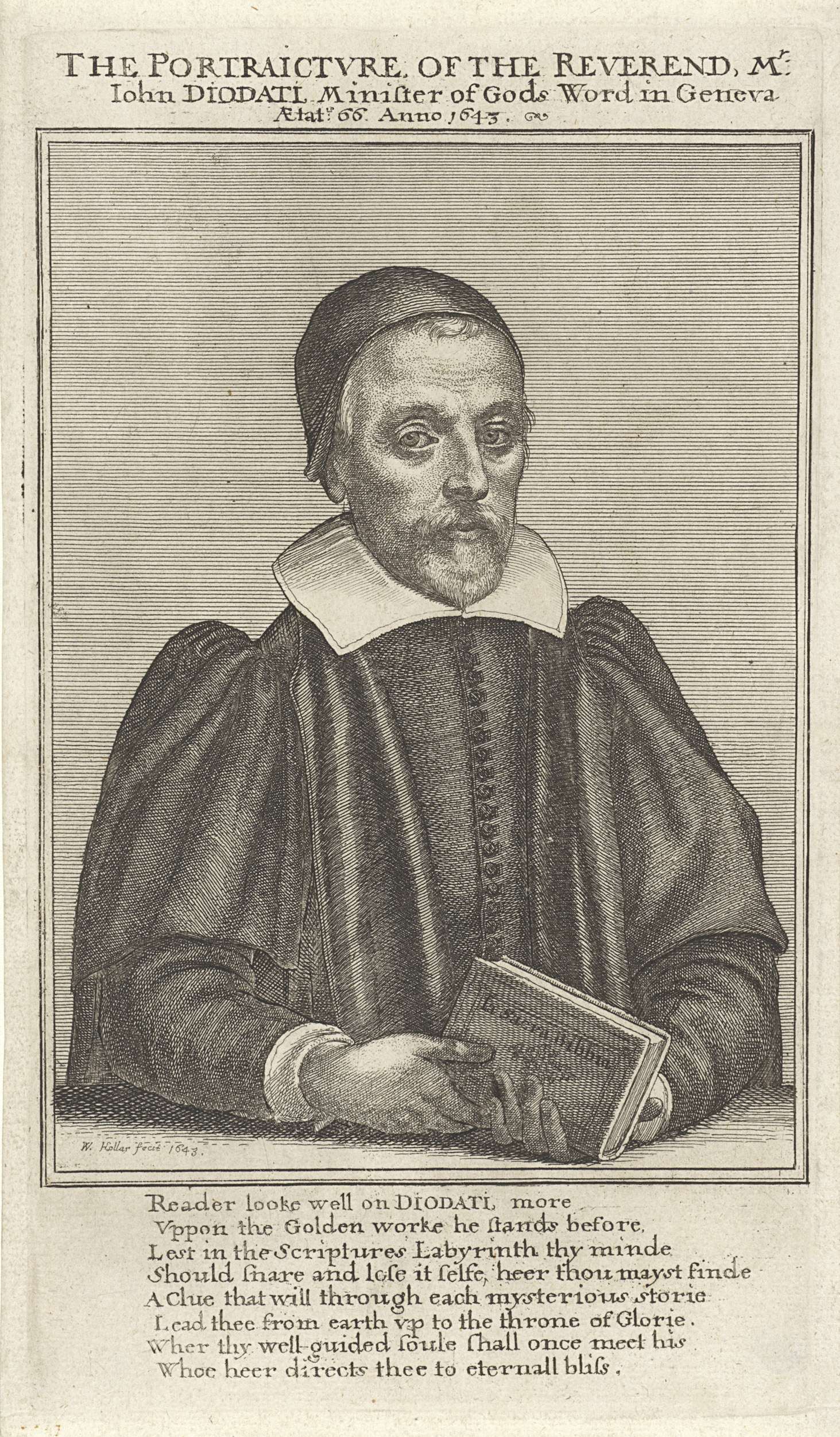 Etching by Wenceslaus Hollar depicting Giovanni Diodati's serene portrait