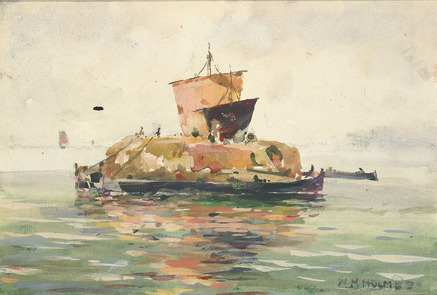 Venetian Freight Boats, watercolor on paper by William Henry Holmes