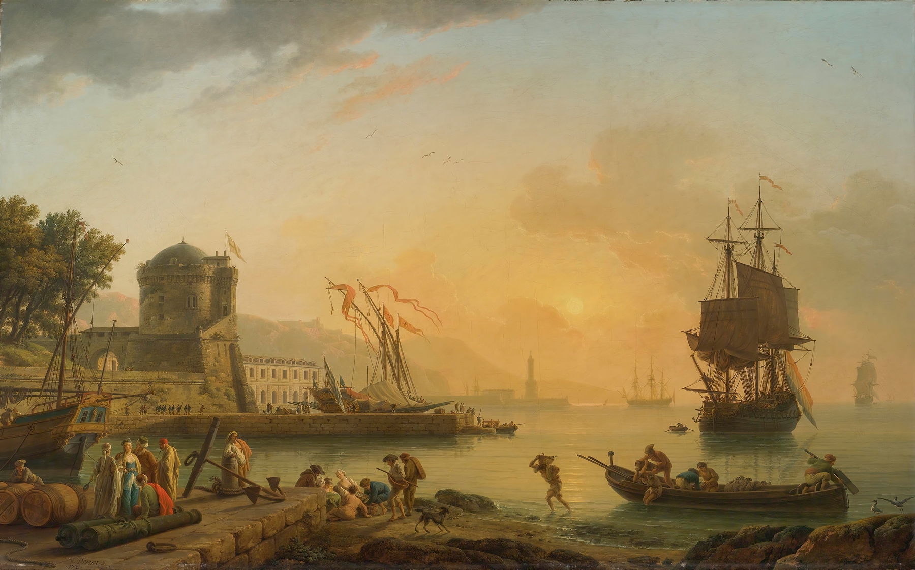 A Grand View Of The Sea Shore Enriched With Buildings, Shipping And Figures, by Claude-Joseph Vernet, public domain