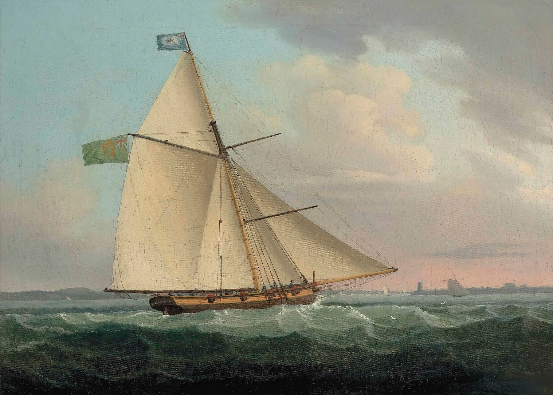Marine scene with the ship Earl Of Leicester, 10 guns, by Thomas Whitcombe, oil painting