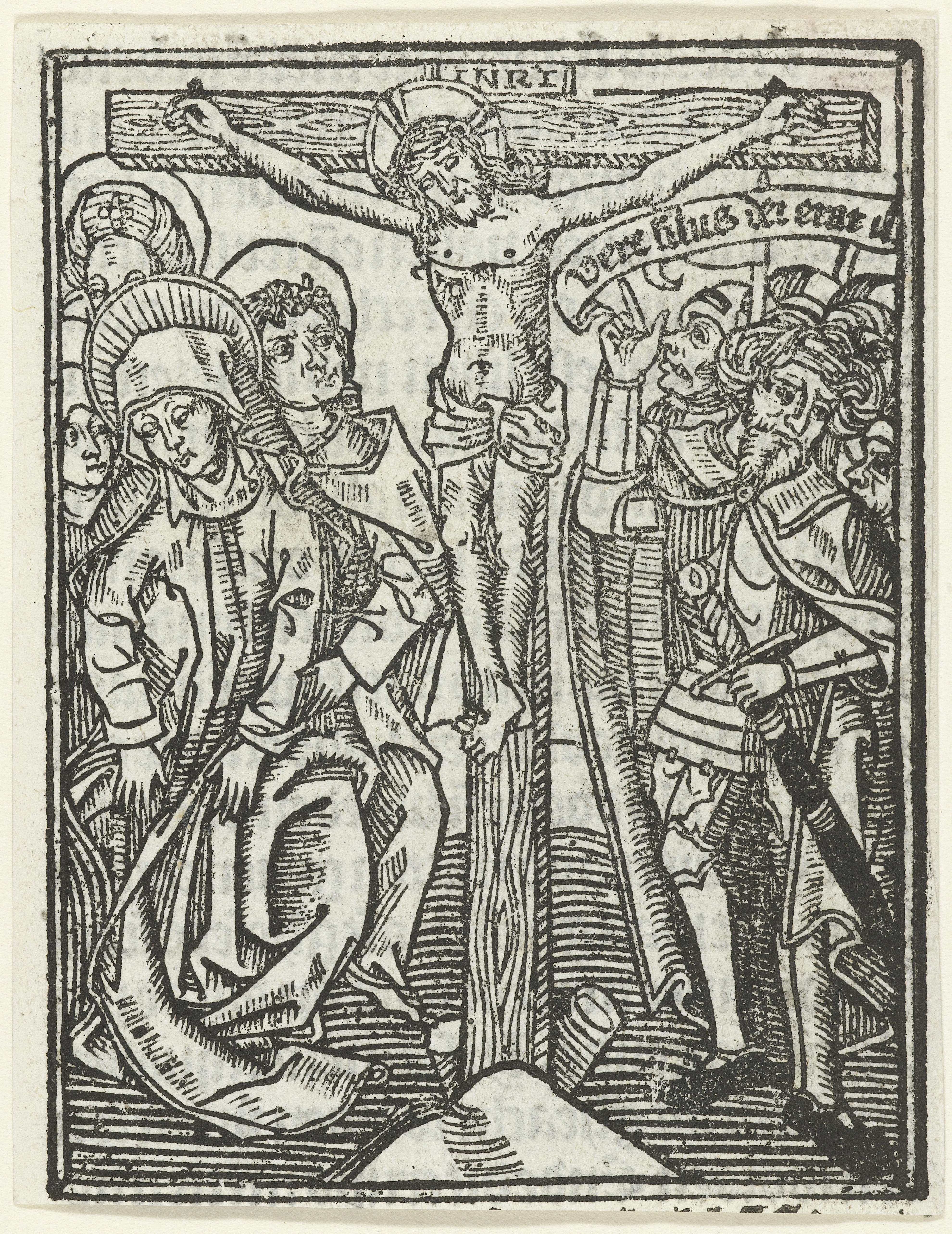 Crucifixion scene on paper by Meester van de Delbecq-Schreiber-Passie, showing Christ's sorrowful expression.