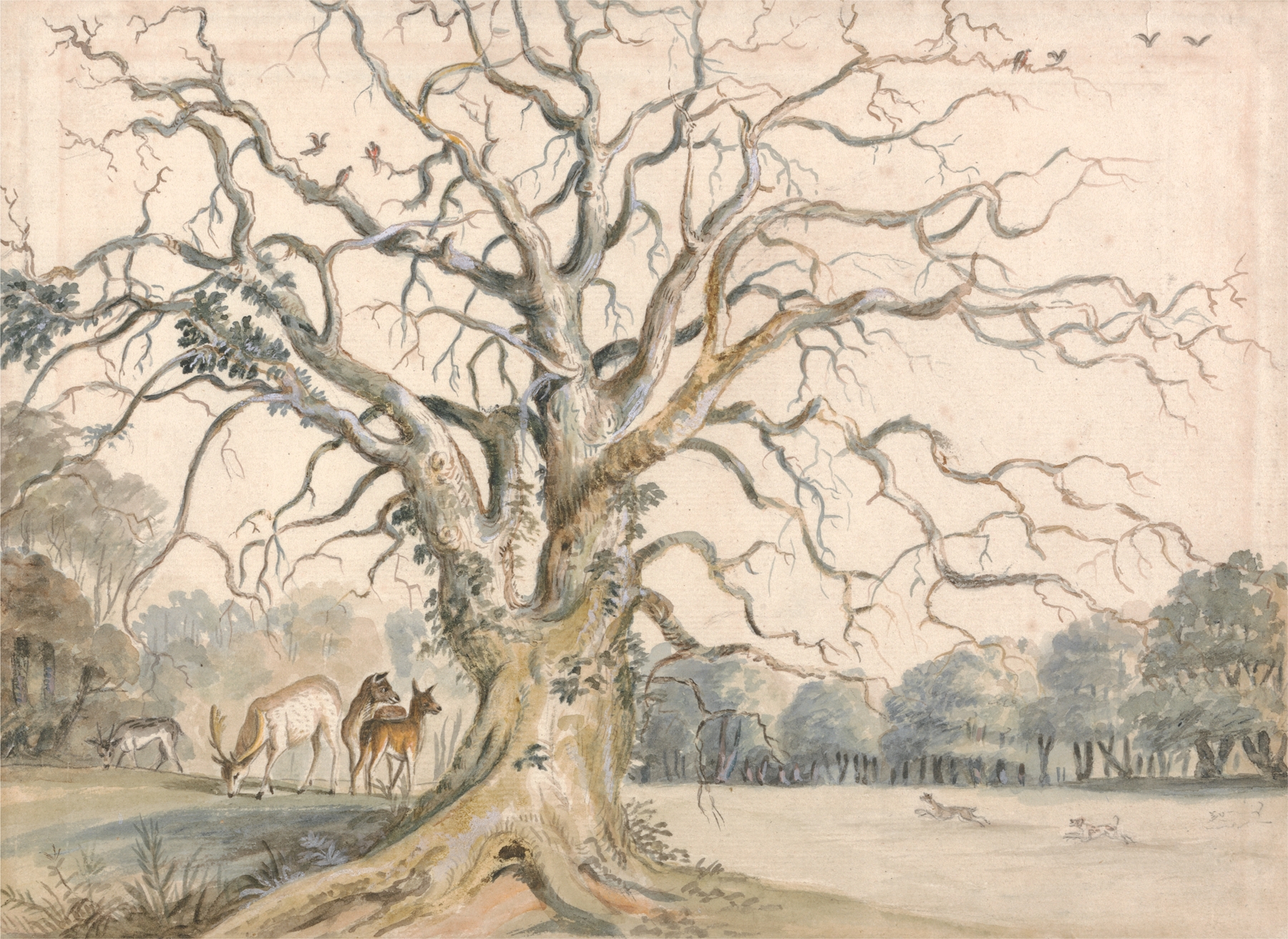 Landscape featuring a park with deer, oil painting by William Byron