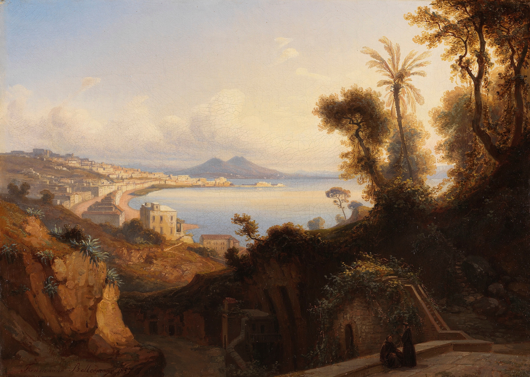 Landscape with Vesuvius at dawn, oil on canvas by Ferdinand Bellermann