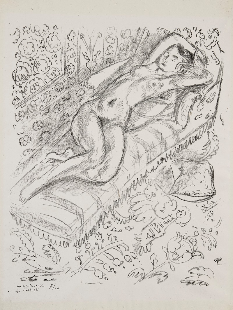 Henri Matisse's 'Nu sur chaise de repos sur fond moucharabieh' features a reclining nude against a patterned background.