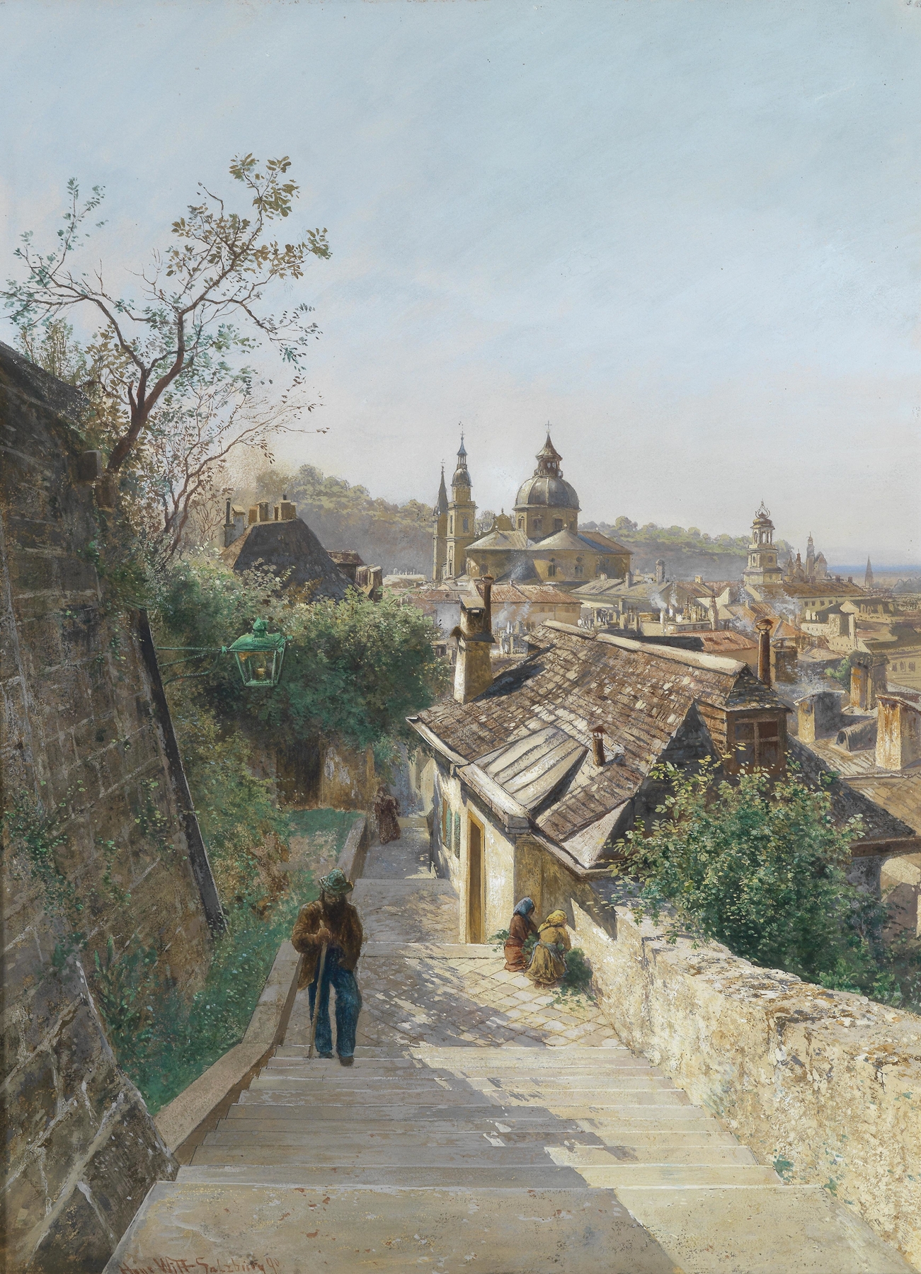 Landscape of Salzburg rooftops, oil painting by Hans Wilt