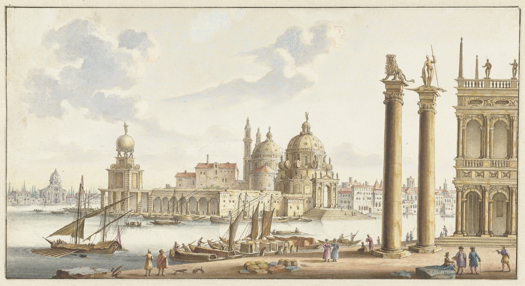 Architecture scene featuring the dome of Santa Maria della Salute, oil painting by Jan van Call the elder