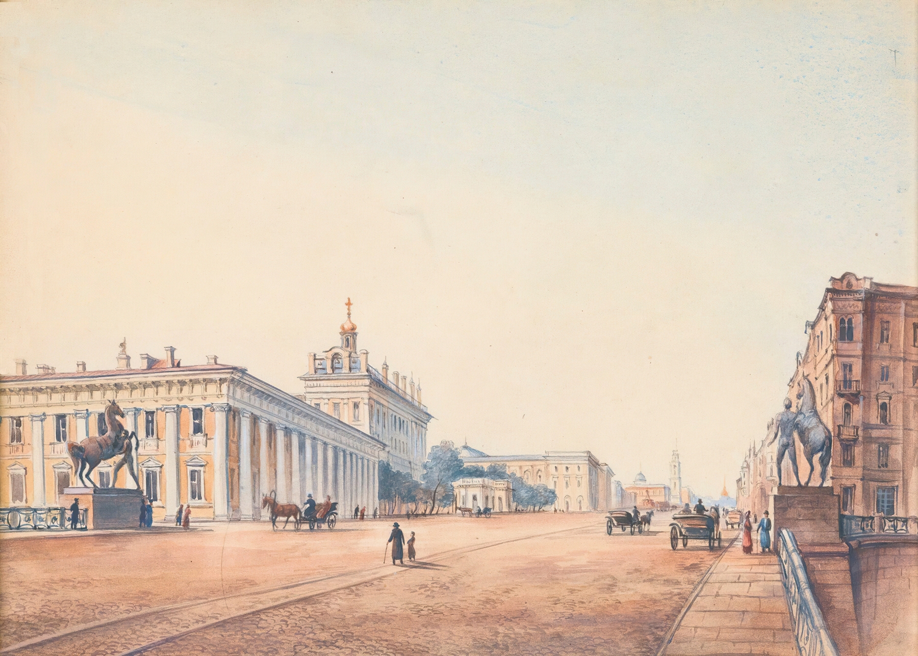 View Of St. Petersburg, oil on canvas by Russian School, depicting reflections on the Neva River.
