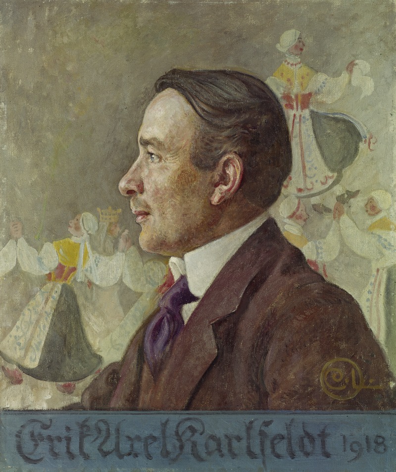 This painting depicts Erik Axel Karlfeldt, a Swedish poet, in a thoughtful pose.