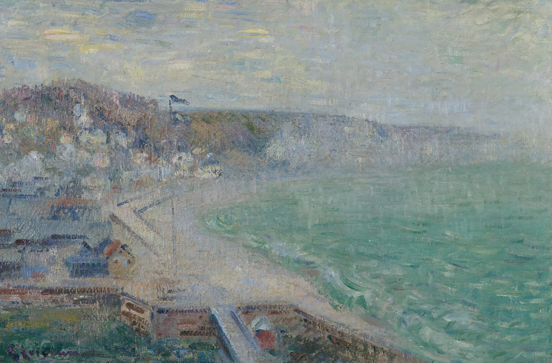 La Plage De Fécamp by Gustave Loiseau, oil on canvas depicting a sunlit beach with gentle waves.