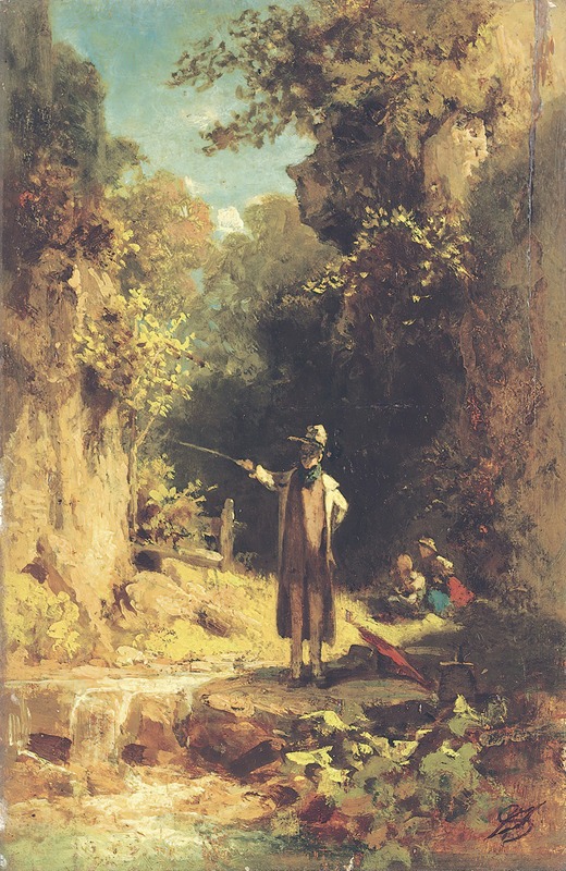 A charming depiction of a fisherman at work.