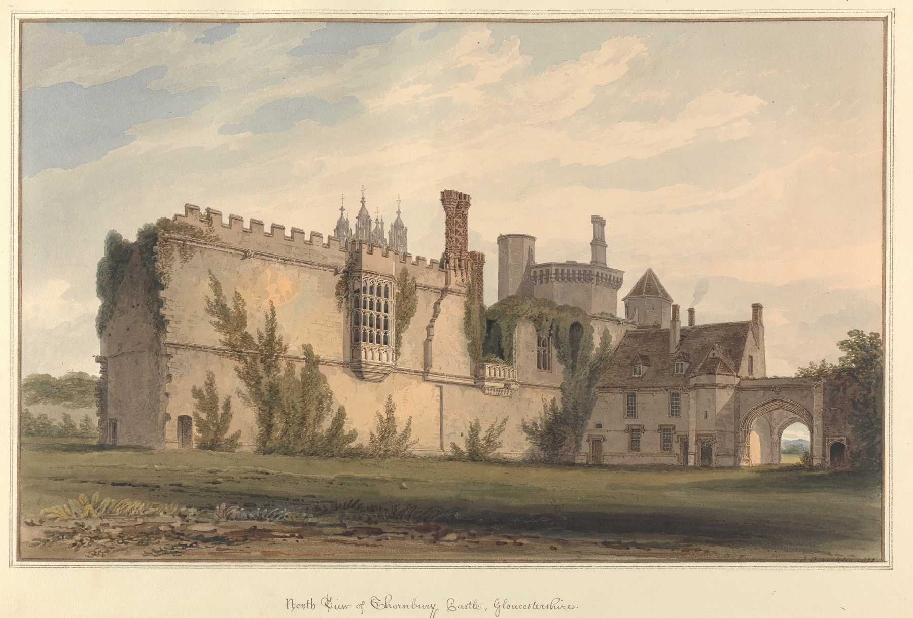 North View of Thornbury Castle, landscape by John Buckler, 1822