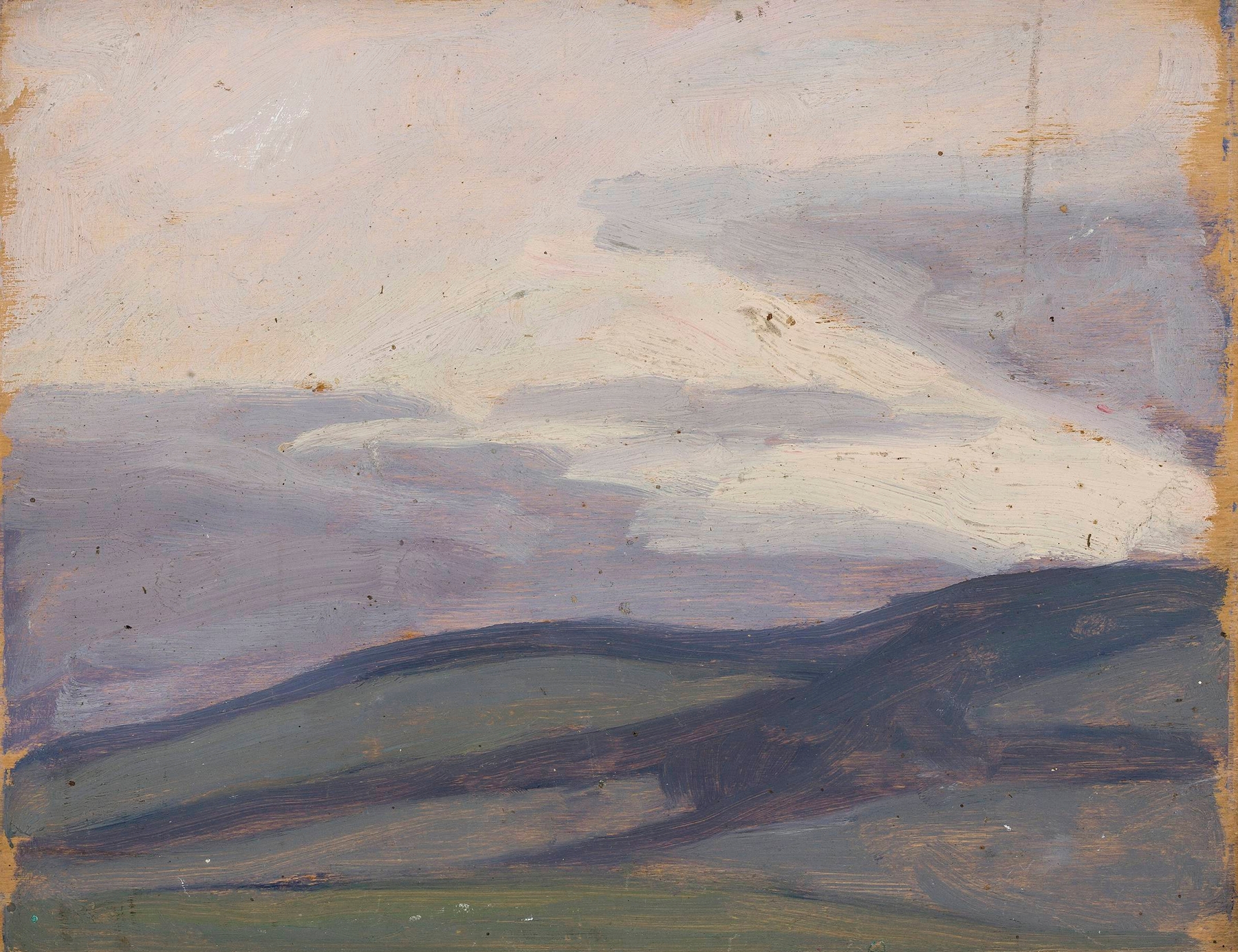 Submontane landscape by Jan Rembowski, oil on canvas showing a tranquil landscape with wildflowers.