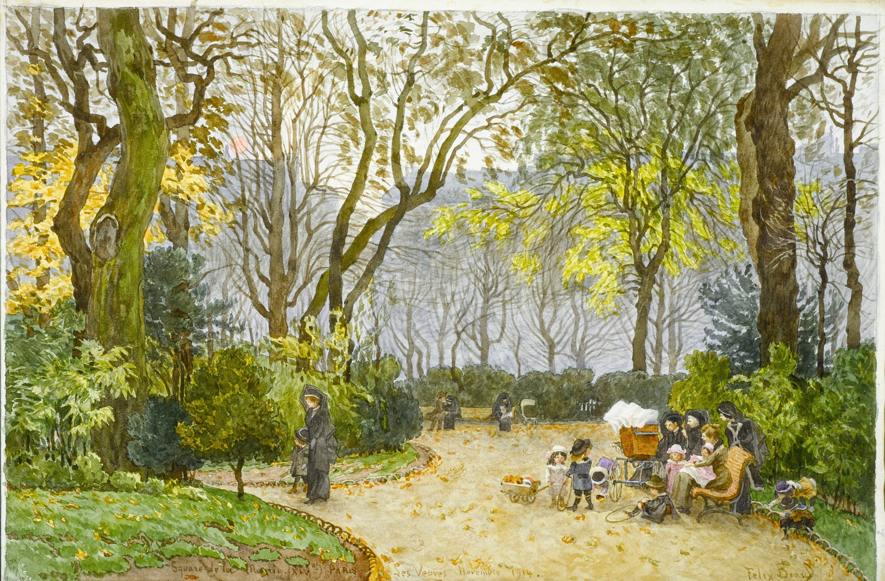 Landscape with figures in a park, oil on canvas by Félix Brard